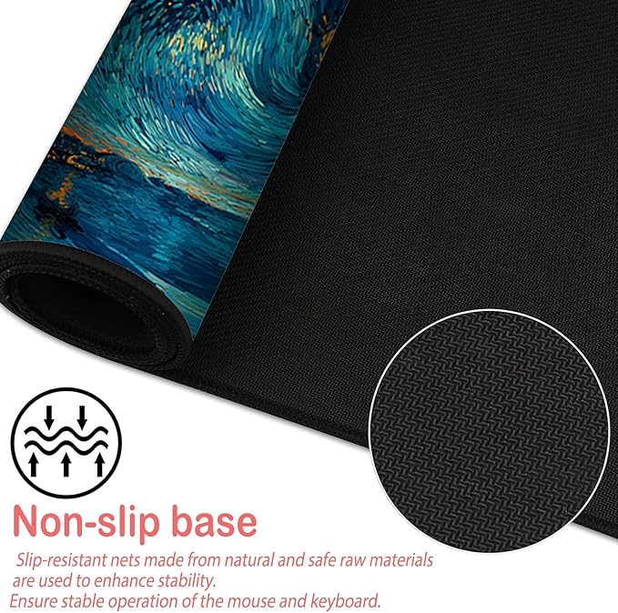 Nuxovilar Professional Large Mouse Pad & Computer Game Mouse Mat (35.4x15.7IN, Blue - Green Flowing Abstract Art) (90 * 40cm Blue - Green Flowing Art)