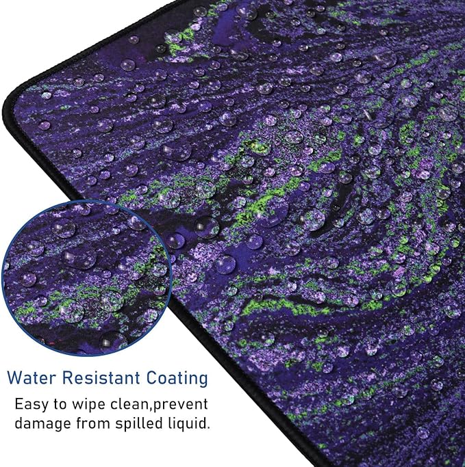 Large Mouse Pad with Stitched Edges, Durable Non-Slip Natural Rubber Base, Waterproof Computer Keyboard Pad Mat for Esports Pros/Gamer/Desktop/Office/Home - Purple Green