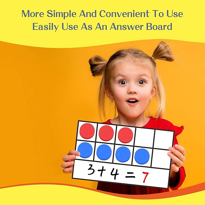 Magnetic Ten-Frame Set,6 Frames(with Blank Writing Space) and 66 Colorful Discs with 2 Markers (Upgraded Version for Fridge & Hand-held)