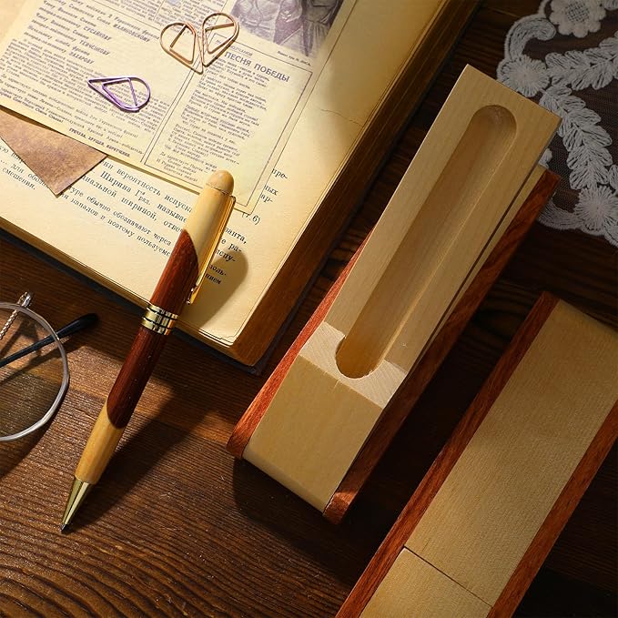 Outus 6 Sets Wooden Ballpoint Pen Appreciation Thank You Gifts with Business Pen Case Display, Personalized Handmade Wooden Writing Gifts Set for Journaling Signature Employee School Office Supplies