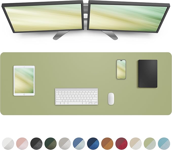 Leather Desk Pad Protector,Mouse Pad,Office Desk Mat, Non-Slip PU Leather Desk Blotter,Large Desk mat,Waterproof Keyboard mat for Office/Home/Decor (Olive Green,48" x 17")