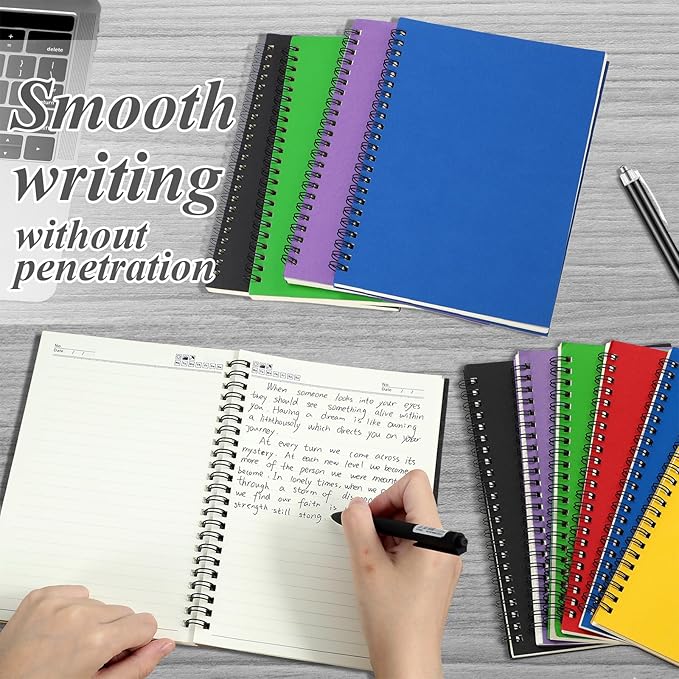 Leelosp 12 Pack Small Spiral Notebook A5 Lined College Ruled Spiral Journal Notebook 5.5 x 8.3 Inch Kraft Cover, 120 Pages for Work Students Office Business(Black, Yellow, Green, Purple, Red, Blue)