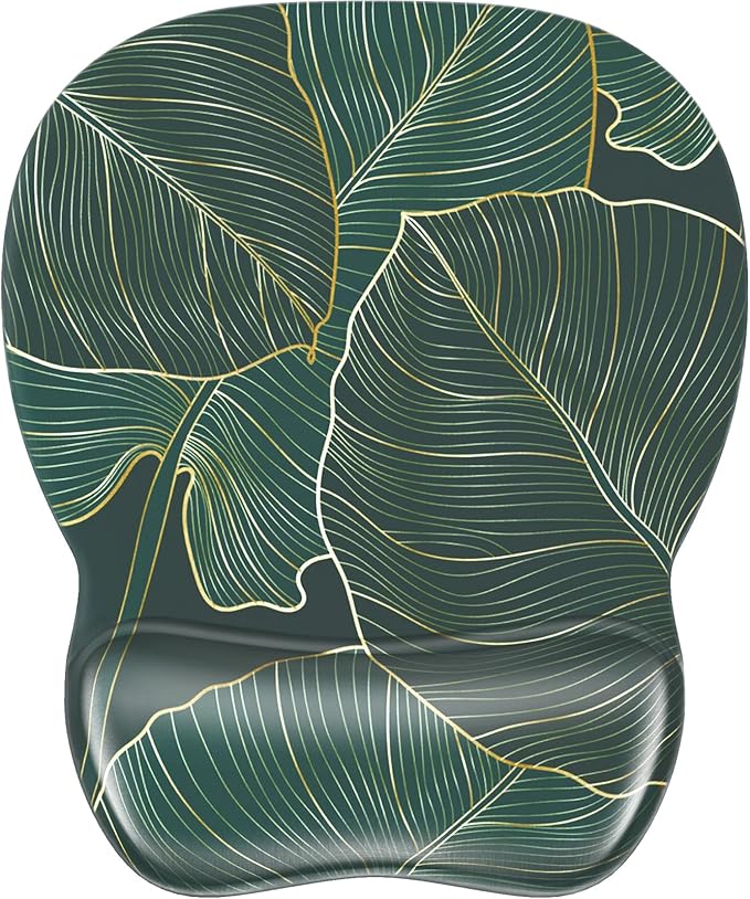 MROCO Ergonomic Mouse Pad with Gel Wrist Rest, Comfortable Mousepad with Smooth Wrist Support Surface and Non-Slip PU Base for Pain Relief, Computer, Laptop, Office & Home, 9.4 x 8.1 in, Green Leaves