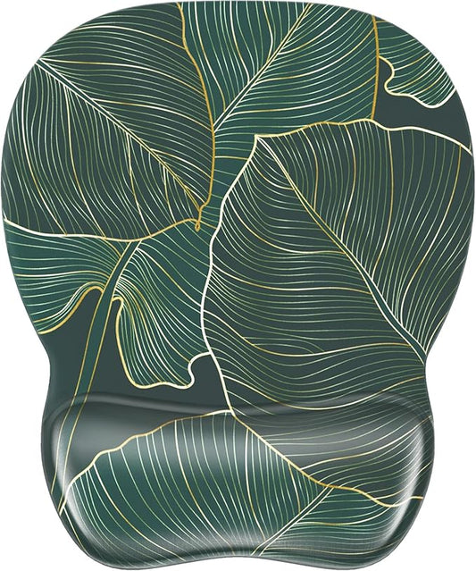 MROCO Ergonomic Mouse Pad with Gel Wrist Rest, Comfortable Mousepad with Smooth Wrist Support Surface and Non-Slip PU Base for Pain Relief, Computer, Laptop, Office & Home, 9.4 x 8.1 in, Green Leaves