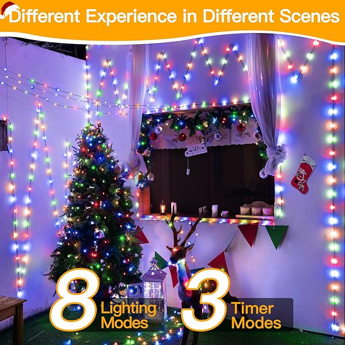 Ollny Christmas Lights 800 LED 262FT Plug in, IP67 Waterproof Green Wire Outdoor Christmas Lights with Remote, 8 Modes with Timer String Light for House Indoor Xmas Decorations Multicolored