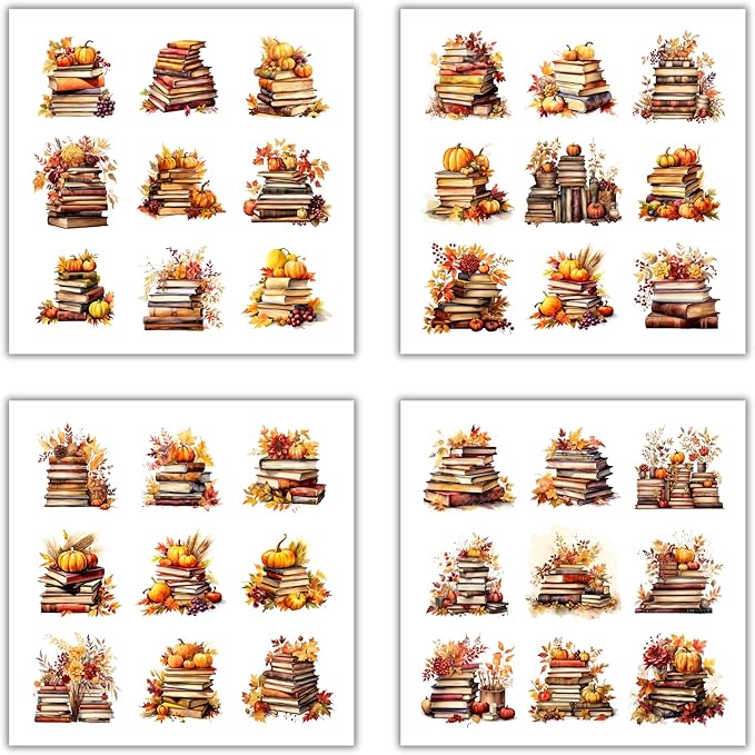 XERE 144 Pcs Stacked Books Four Seasons Sticker Book for Journaling Notebooks, Sketchbook, Bookmark Making, Junk Journal, Budget Planner, Scrapbook Art Supplies Stickers