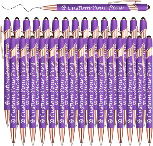 Amlion Personalized Custom Pens with Name Engraved Logo Text,30 Customized Writing Stylus Pen Promotional Item Gift for Men Women Office Business Wedding-Purple