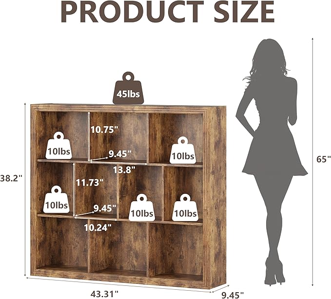 Wooden 10-Cube Storage Organizer, 3-Tier Bookshelf, Wood Brown Bookshelf, Bookcase, Cubical Storage Shelf with 3 Removable Back Panels for Bedroom Home and Office (Brown)