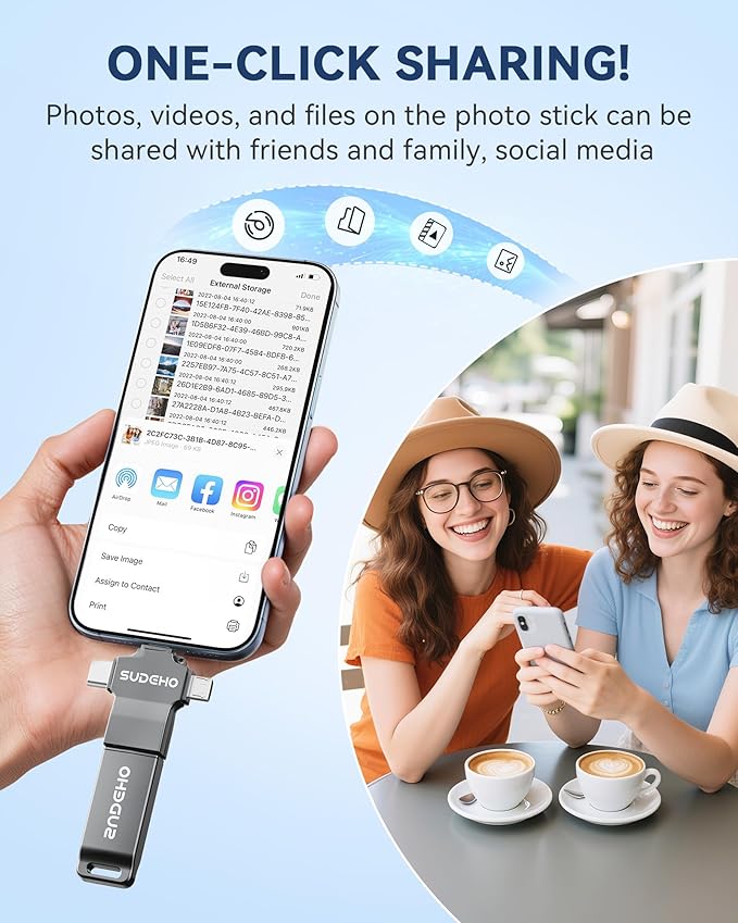 MFi Certified Photo Stick 256GB USB Flash Drive for iPhone, 4 in 1 External Memory Thumb Drive for Picture Video Backup, High Speed Memory Stick Pen Drive for iPhone/iPad/Android/PC (Gun Black)