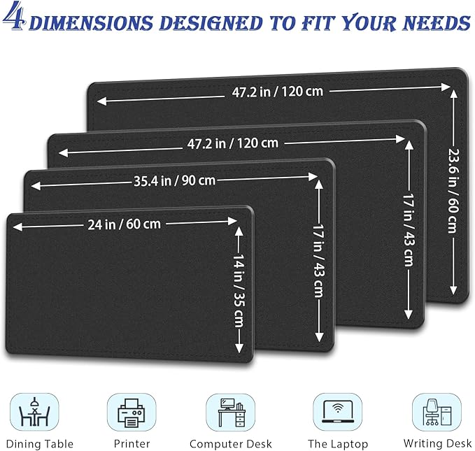 Non-Slip Desk Pad, 24" x 14" Large Mouse Pad, PU Leather Desk Mat with Suede, Laptop Desk Pad, Waterproof Keyboard Pad, Desk Blotter for Office/Home/Decor (Black)