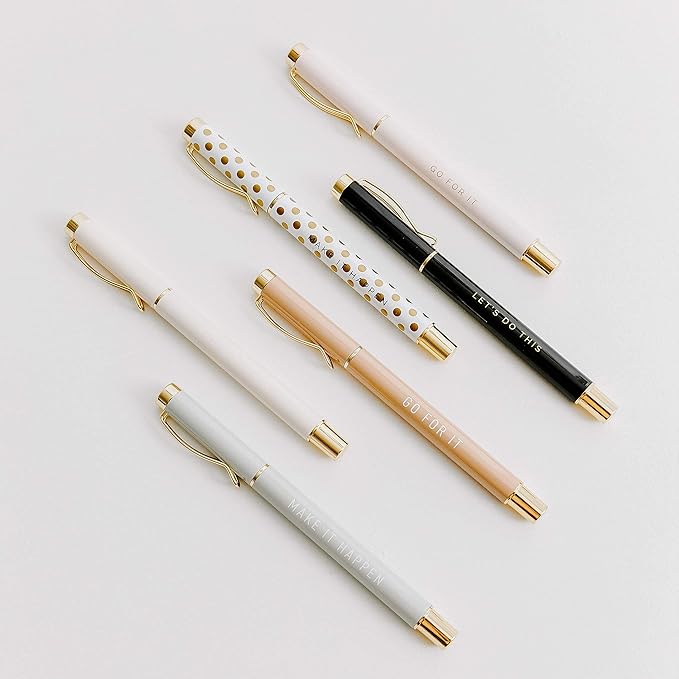 Sweet Water Decor Inspirational Metal Pen Set - Motivational Pen Set for Home and Office - Refillable Pens with Black Ink - Pens for Women Journaling - Graduation, New Job, Teacher Gifts for Her