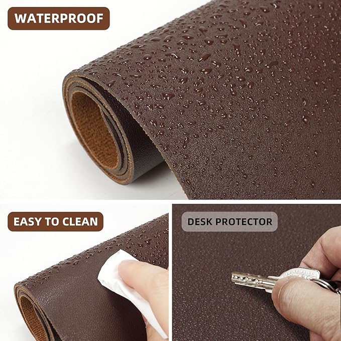 Leather Desk pad Protector, Large Desk mat with Natural Cork & PU Leather,Mouse pad,Non-Slip Office Desk Mat,Waterproof Desk Writing Pad for Office and Home (47in*23.7in,Coffee)