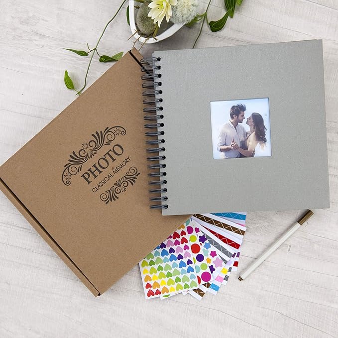 10 x 10 Inch DIY Scrapbook Photo Album with Window Design Cover 80 Pages Craft Paper Memory Book for Weeding Anniversary Travel and Baby (Gray)