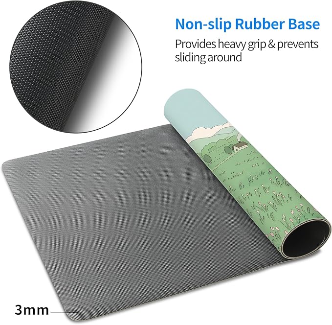 MAYCARI Cute Desk Mat Kawaii Mousepad, Anime Aesthetics Desk Pad XXL Cute Green Nature Mouse Pad Computer Keyboard Mat, Office Desk Pad Protector 31.5"X15.7"