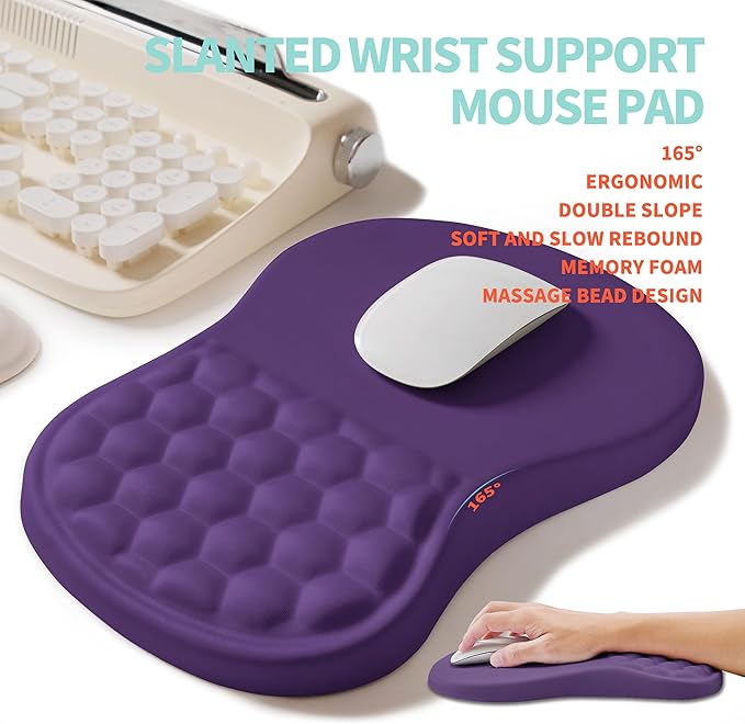 2-in-1 Ergonomic Set, Wave Rise Keyboard Wrist Rest and Massage Bulge Slope Mouse Pad Wrist Support, Cushion Memory Foam Integrated to Relieve Wrist Pain, Dark Purple