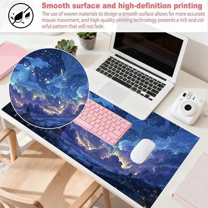 Nuxovilar Professional Large Mouse Pad & Computer Game Mouse Mat (35.4x15.7IN, Dreamy Blue Nebula Art) (90 * 40cm Dreamy Blue Nebula)