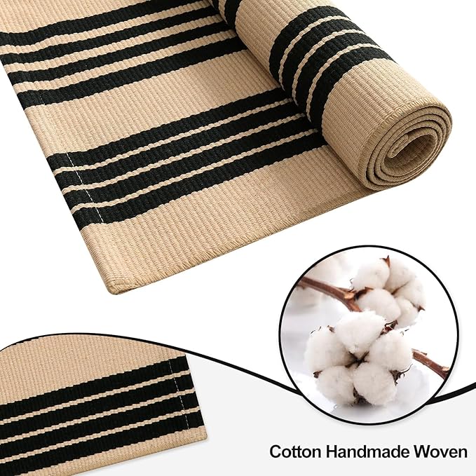 OJIA Christmas Front Door Mat Outdoor 24''x35'' Washable Front Door Rug Entry Rug Indoor Outdoor Rugs Holiday Doormat Cotton Woven Striped Small Area Rugs for Porch/Bathroom/Farmhouse/Home Entrance