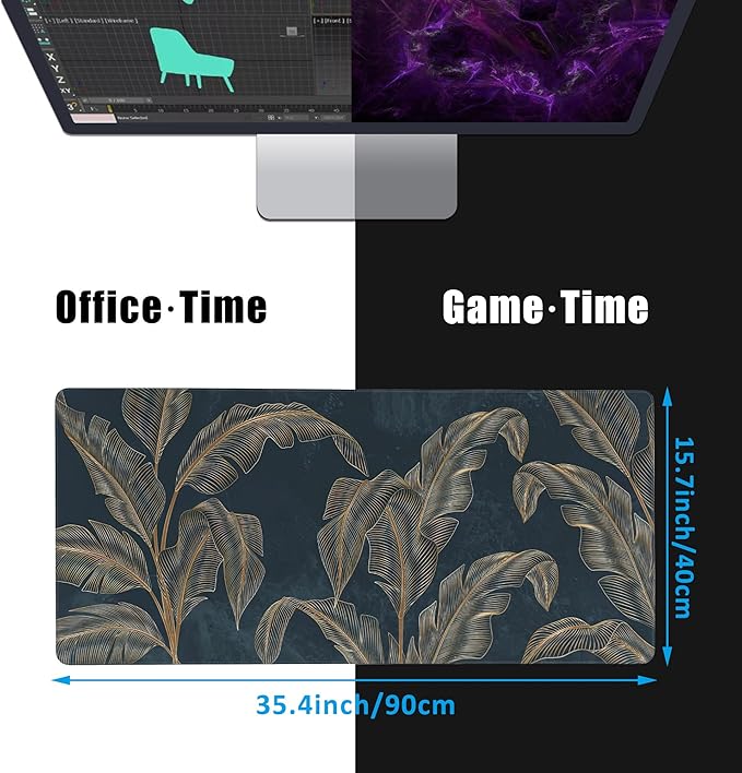 Mouse Pad,Abstract Golden Art Line Style Desk Mat for Desktop,Desk Pad with Non-Slip Base and Stitched Edge,Extended Mousepad for Office and Home 35.4X15.7 Inch