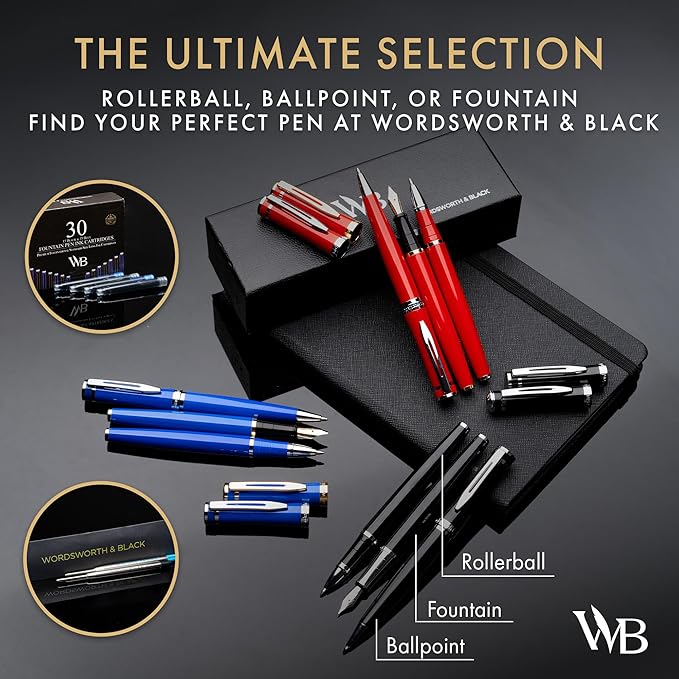 Wordsworth and Black Ballpoint Pen Silver Lacquer- Stunning Luxury Pen Chrome Finish, Ink Refill, Best Gift Set for Men & Women, Refillable, Elegant, Nice Pens, Fine Point