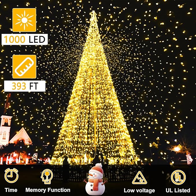 Outdoor Fairy Lights Waterproof, Plug in String Lights with 8 Modes Timer, 393Ft 1000 Twinkle LED Outdoor & Indoor Decor for Girl's Bedroom/Garden/Patio/Yard/Wedding/Holiday Party