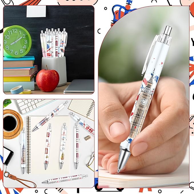 London Ballpoint Pens Set - 24PCS London Travel Souvenirs United Kingdom England Pens London City Gift Pen British Deck Bus Tower Bridge BallPoint Pens for Office School Supplies Traveler Gift