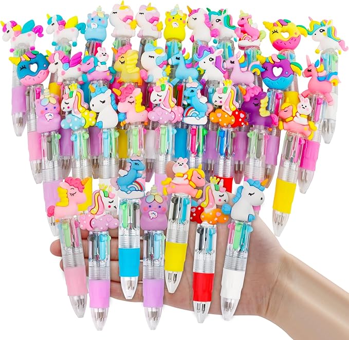 CZWZ 30Pcs Mini Multicolor Pens in One 4-in-1 Cute Pens Bulk for Kids, Ballpoint Pen for Birthdays and Children's Parties, Fun Gifts Assorted Ink Kawaii Pen(unicorn)