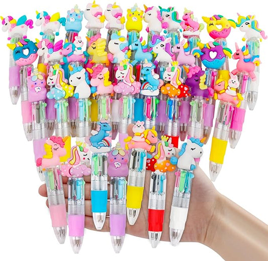 CZWZ 30Pcs Mini Multicolor Pens in One 4-in-1 Cute Pens Bulk for Kids, Ballpoint Pen for Birthdays and Children's Parties, Fun Gifts Assorted Ink Kawaii Pen(unicorn)