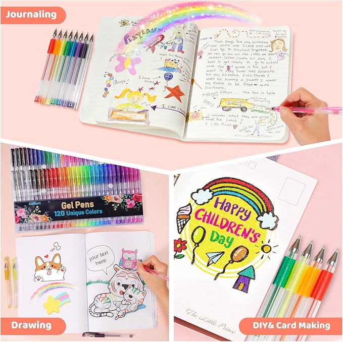 120 Colors Gel Pens, Colored Neon Glitter Pen Set for Coloring Books, 40% More Ink Fine Point, Christmas Trendy Stuff Gifts for Adults Teens Girls Boys Drawing Journaling Scrapbook Art Supplies