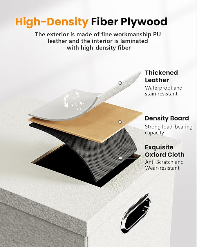 Oterri File Organizer Box with Lid, Portable Hanging File Box for Letter/Legal Files, Office/Decor/Home, 1 Pack, White Leather