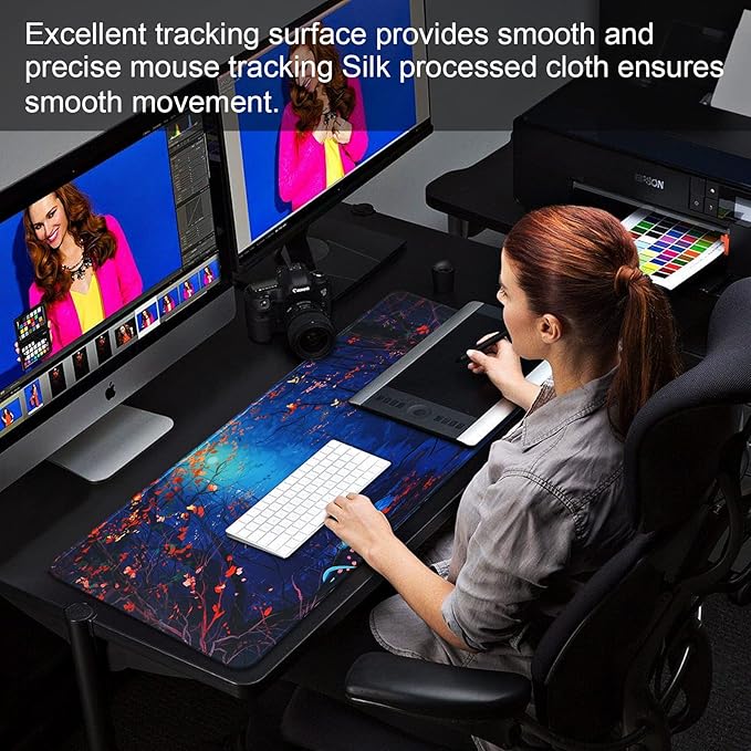 Large Gaming Mouse Pad with Stitched Edges,[27.5x11.8In] Extended Mouse Pad with Non-Slip Natural Rubber Base for Gamer/Desktop/Office/Home 70x30 Forest07