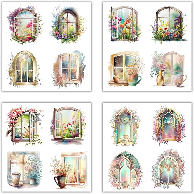 XERE 80 Pcs Picturesque Windows Four Seasons Sticker Book for Journaling Notebooks, Sketchbook, Bookmark Making, Junk Journal, Budget Planner, Scrapbook Art Supplies Stickers