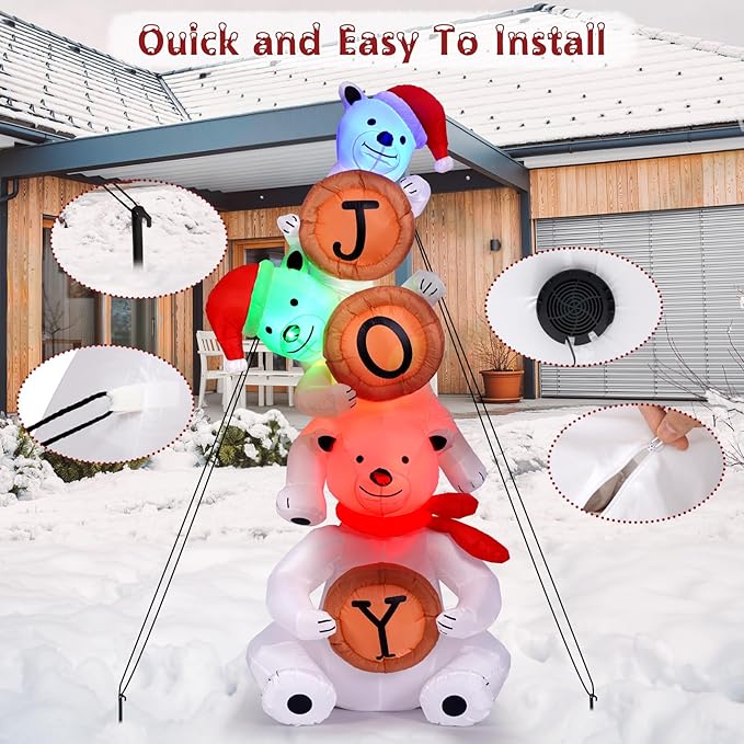 Outdoor Christmas Inflatable Decorations,8FT Christmas Inflatables Polar Bear, Outdoor Christmas Decorations with Built-in Flashing LED Lights, Blow Up Yard Decor for Lawn Garden Xmas Party