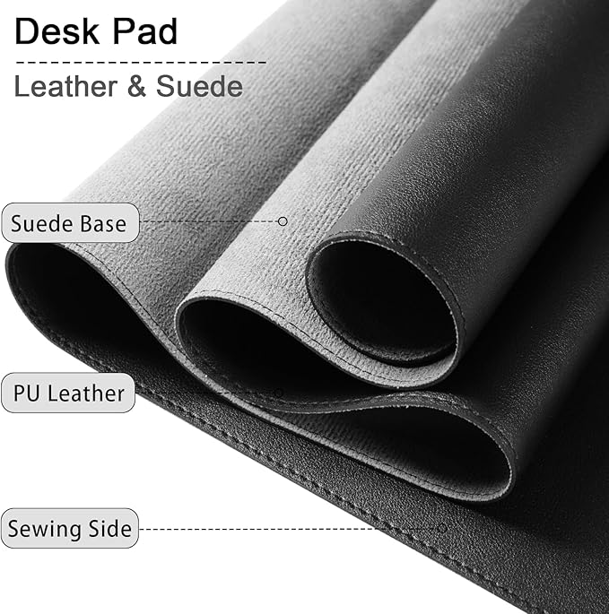 Non-Slip Desk Pad, 24" x 14" Large Mouse Pad, PU Leather Desk Mat with Suede, Laptop Desk Pad, Waterproof Keyboard Pad, Desk Blotter for Office/Home/Decor (Black)