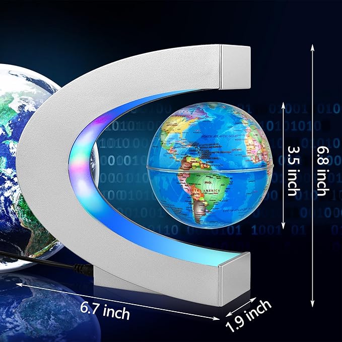 Magnetic Levitating Globe with LED Light, Cool Tech Gift for Men Father Boys and Girls, Birthday Gifts for Kids, Floating Globes World Desk Gadget Decor in Office Home Display (Silver)