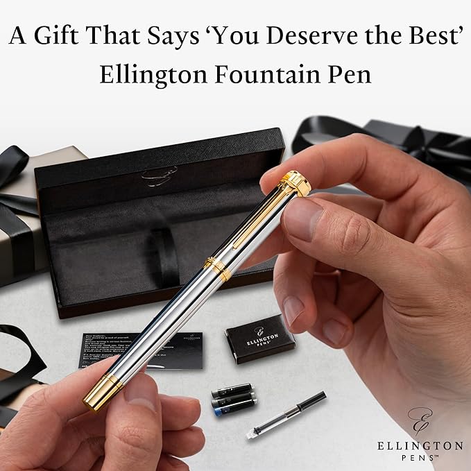 Luxury Fountain Pen Set- Fountain Pens for Writing - Smooth Extra Fine Nib - Includes Refillable Ink Converter, 3 Ink Cartridges [Black & Blue], Gift Box - Elegant Calligraphy