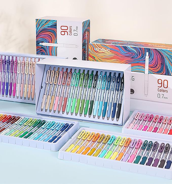 Gel Pens For Coloring, 90 Colors Retractable Colored Pens for Black Paper & White Paper, 0.7mm Fine Point Colorful Pens for Coloring, Writing, Drawing, Journaling, Note Taking, School, Office, Home