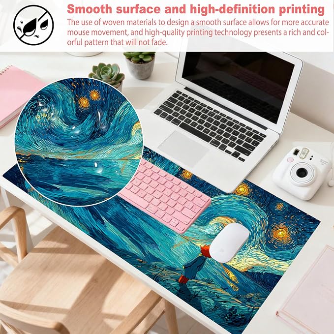 Nuxovilar Professional Large Mouse Pad & Computer Game Mouse Mat (35.4x15.7IN, Blue - Green Flowing Abstract Art) (90 * 40cm Blue - Green Flowing Art)