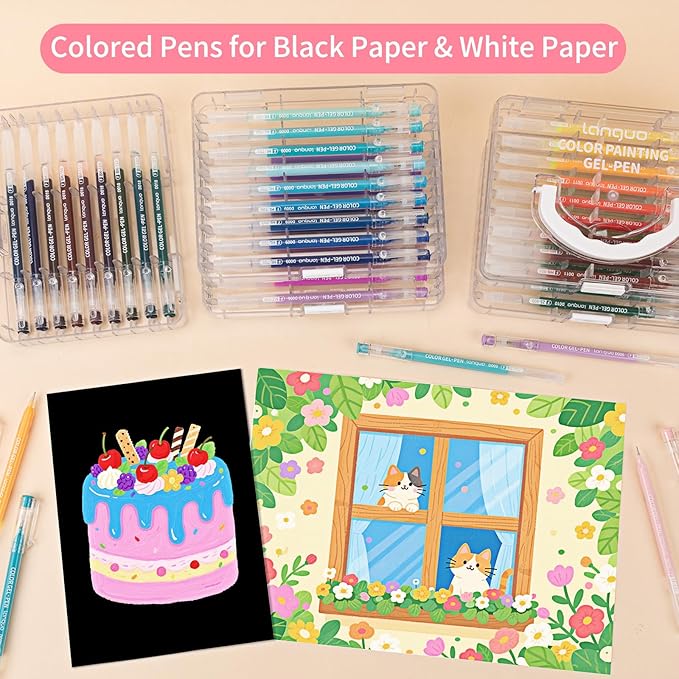 Gel Pens For Coloring, 99 Pack Colored Pens for Black Paper & White Paper, 0.6MM Fine Point Pens for Coloring, Writing, Drawing, Journaling, Note Taking, School, Office, Home