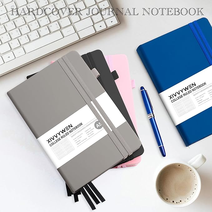 Lined Journal Notebook for Women Men, 352 Pages A5(5.7" x 8.3")College Ruled Hardcover Leather Journals for Writing, Daily Journal Notebooks for Work, Note Taking, Travel, School, Business (Gray)