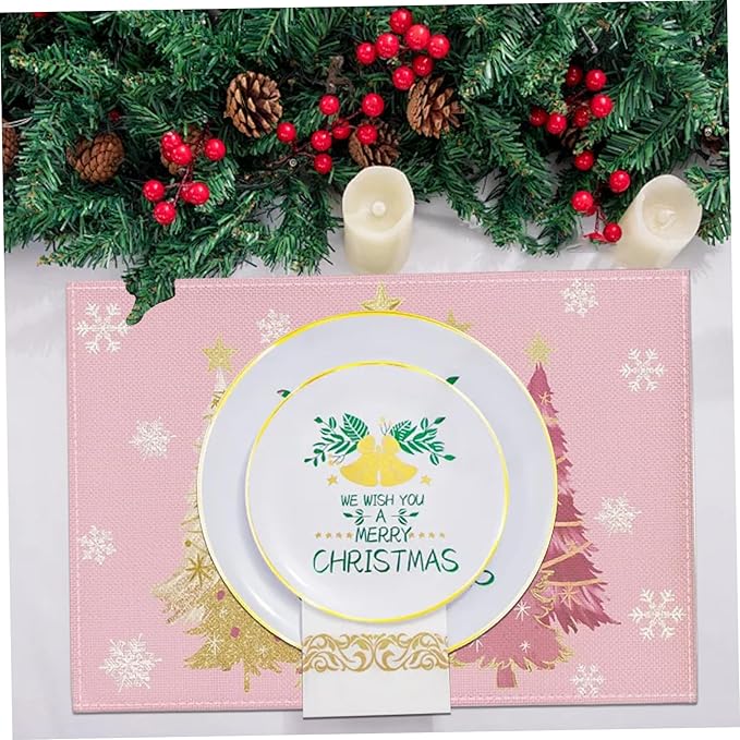 Christmas Placemats Flax Xmas Tree Snowflake Bright Table Mats Set of 4 Seasonal Winter Christmas Home Decor for Party Kitchen Dining Room, 12x18 Inch