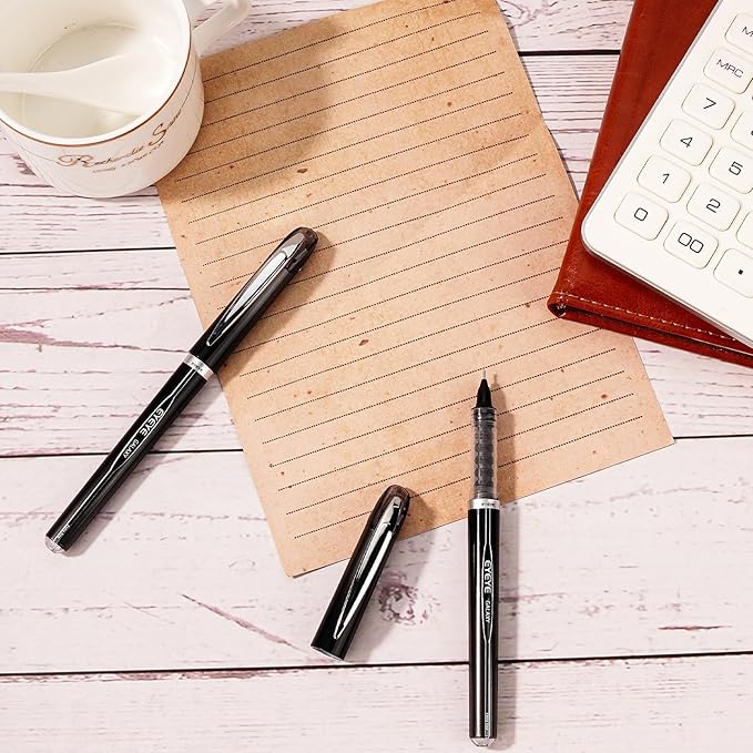 EYEYE Black Pen Roller Ball Needle Tip 0.5mm Quick Dry, 6 Pack Liquid Ink Rollerball Pens Extra Fine Point Smooth Writing Pens for Journaling, Note Taking, Office, School Supplies