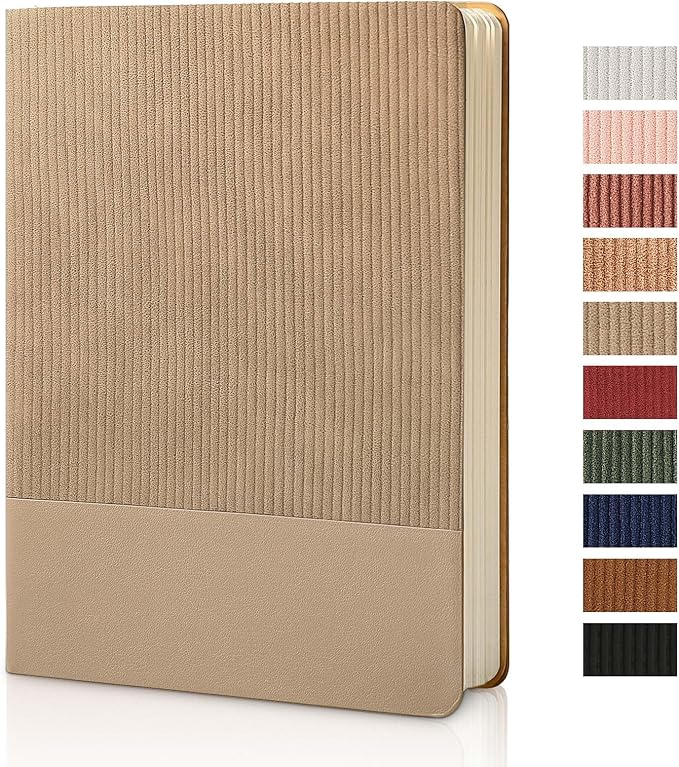 Lined Journal Notebook for Work College Ruled Note Book 5.79"x8.27" A5 PU Leather Daily Journaling 216 Pages for Women Men Writing Home School Supplies Business (Khaki)