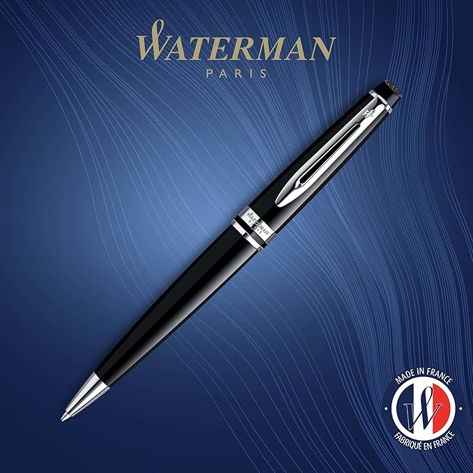 Waterman Expert Ballpoint Pen, Gloss Black with Chrome Trim, Medium Tip, Blue Ink, Luxury Pen in Gift Box - Supreme Writing Comfort, Signature Style, Polished, Professional