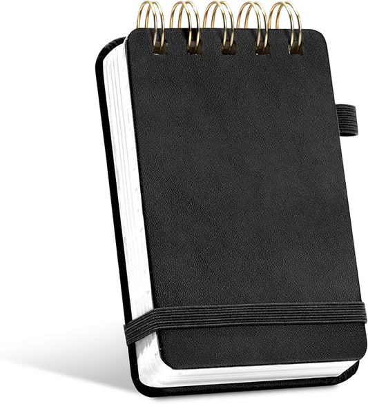 Yoment Small Notebooks 3x5 Leather Pocket Notepad 150 Pages Mini Top Spiral Notebook, 100 GSM Thick Paper, Memo Note Pads for Work School Nursing, Black