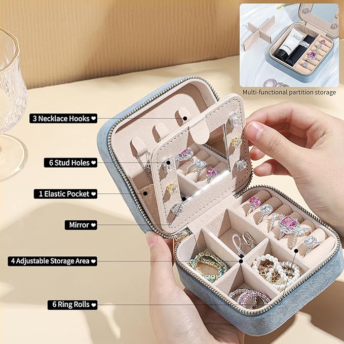 Parima Plush Velvet Travel Jewelry Case for Women - Small Jewelry Case Organizer Jewelry Box Birthday Mom Friends Female Her Teenage Gifts Idea, Vacation Travel Essentials - Letter H, Blue