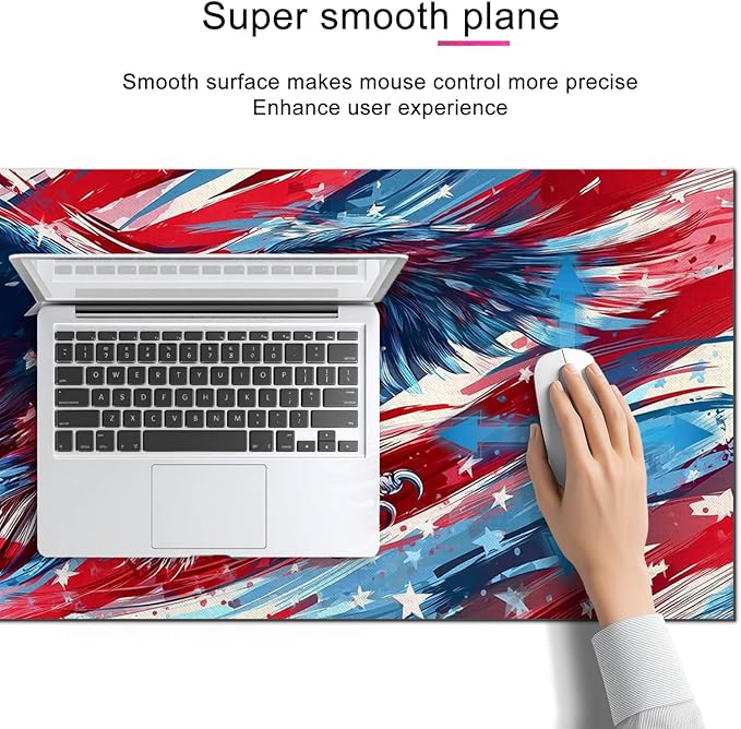 Large Mouse Pad 31.5 x 11.8 Inch Bald Eagle American Flag Desk Mat Extended Gaming Mousepad Non Slip Waterproof Desk Pad Keyboard Mat Office Computer Accessories