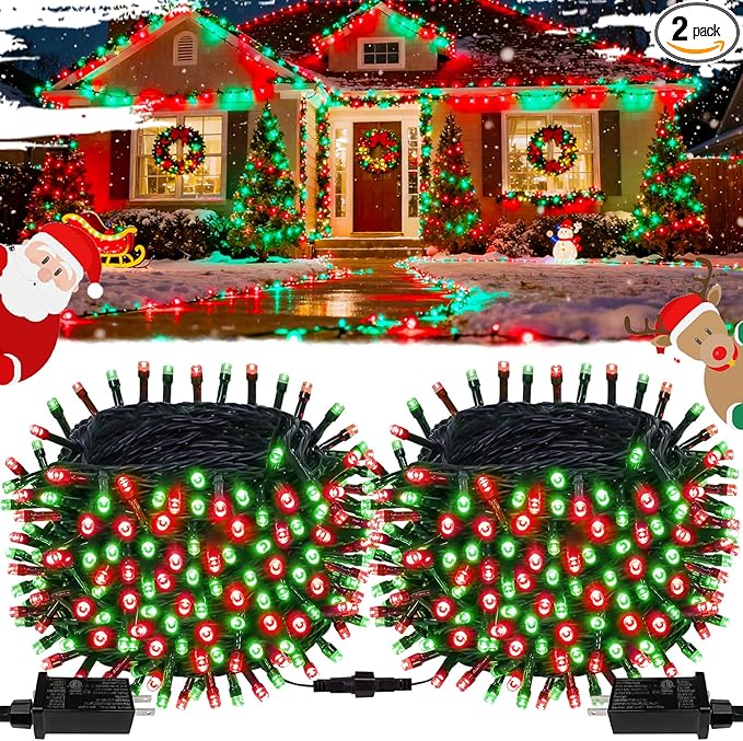OZS Connectable Red and Green Christmas String Lights, 2Pack Total 164FT 400LED Christmas Lights for Outdoor Indoor, Plug in Tree Lights with 8 Modes, String Lights for Christmas Decorations Holiday