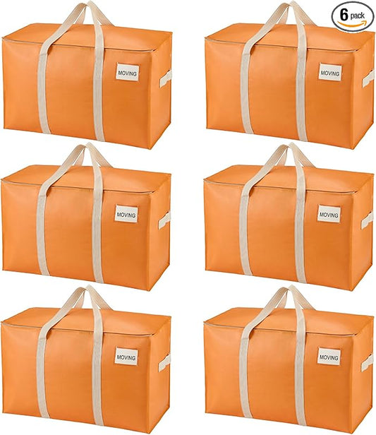 VENO 6 Pack Moving Bags, Heavy Duty, Moving Boxes Alternative, Packing Storage Supplies, Dorm Room Essentials with Zipper for Clothes, Extra Large Packaging Totes (Seasonal Autumn Orange, 6 Pack)