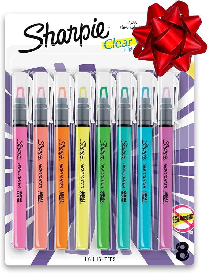 Sharpie Clear View Highlighter Sticks, Chisel Tip, Assorted Fluorescent, 8 Count - School, Home, and Office Use, Teacher Supplies