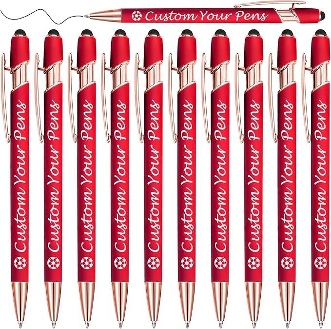 Amlion Personalized Custom Pens with Name Engraved Logo Text,10 Customized Writing Stylus Pen Promotional Item Gift for Men Women Office Business Wedding-Red